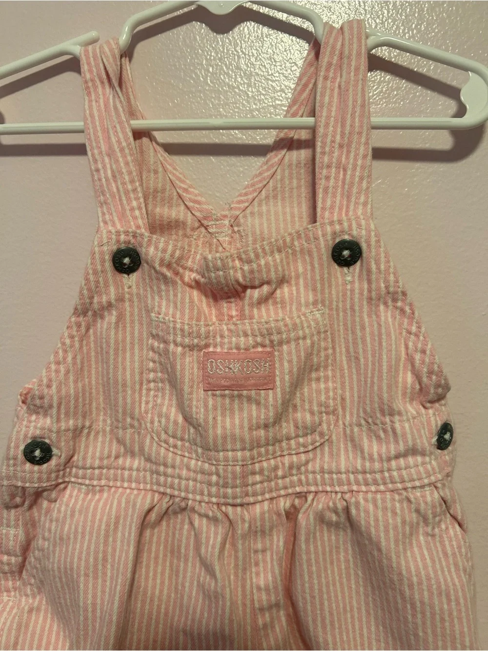 Vintage OshKosh B'gosh Light Pink Striped Girls Shortalls Sz 18 Mo